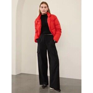 Athleta Promenade Cargo Pants M Tall Black Wide Leg High Rise Elastic Waist